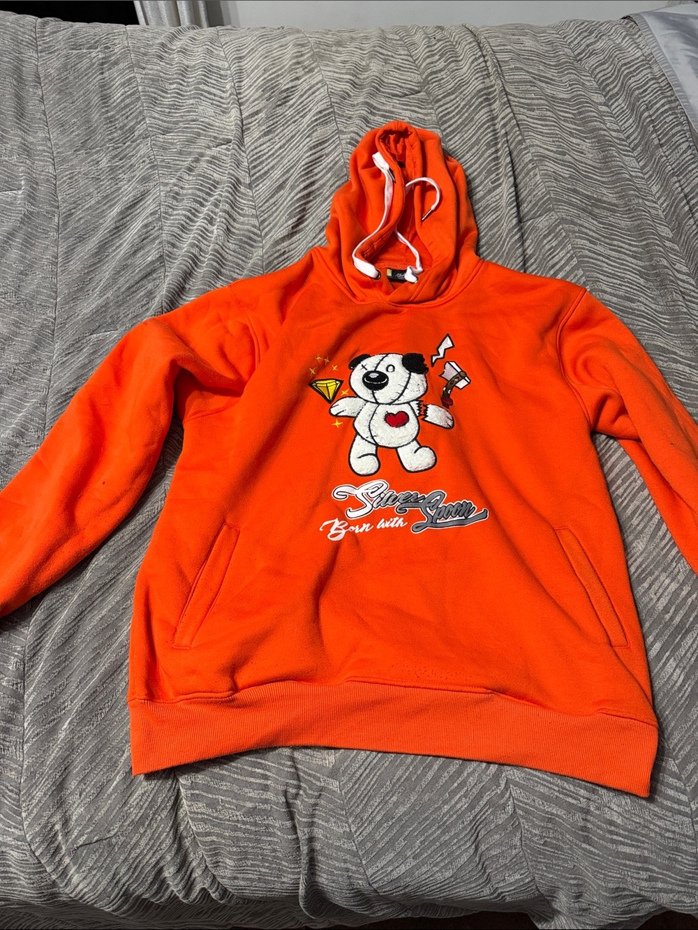 Orange Teddy Graphic Hooded Sweatshirt - Unbranded